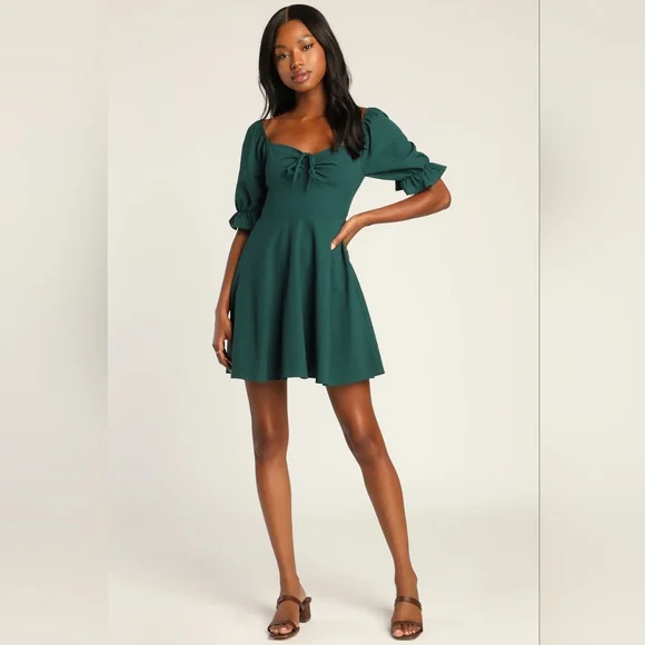 Lulus Eslie Emerald Puff Sleeve Minidress in Emerald Green at Nordstrom Rack, Size Small